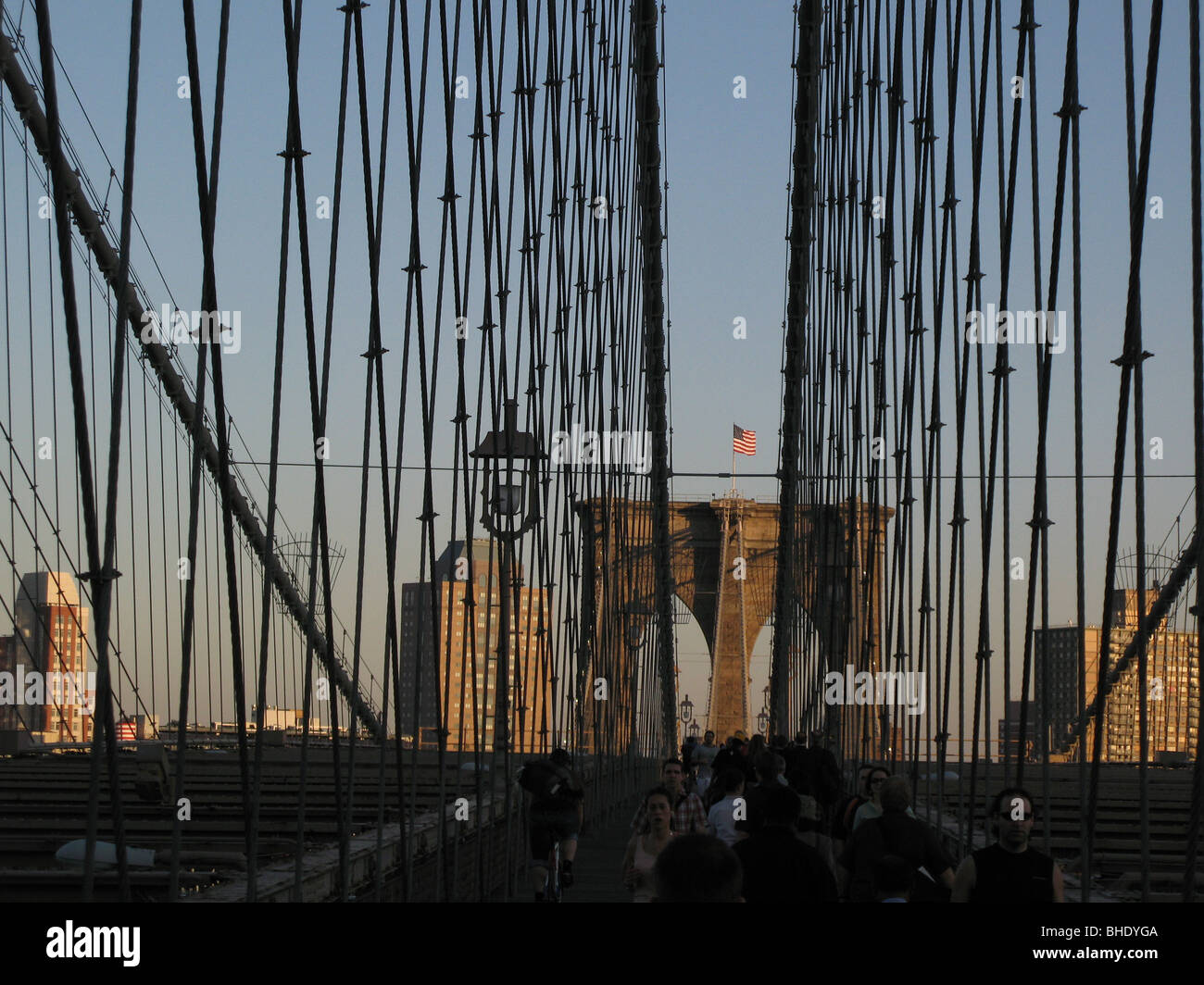 Pont de Brooklyn drapeau Américain Banque D'Images