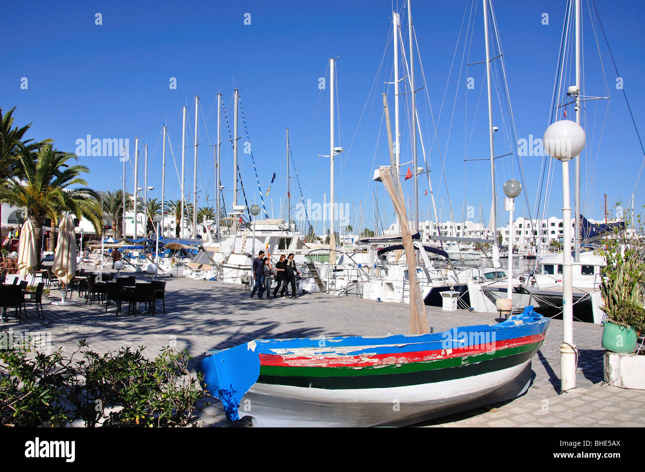 Vue du quai, Port El Kantaoui Marina, Port El Kantaoui, Sousse, Tunisie Gouvernorat Banque D'Images