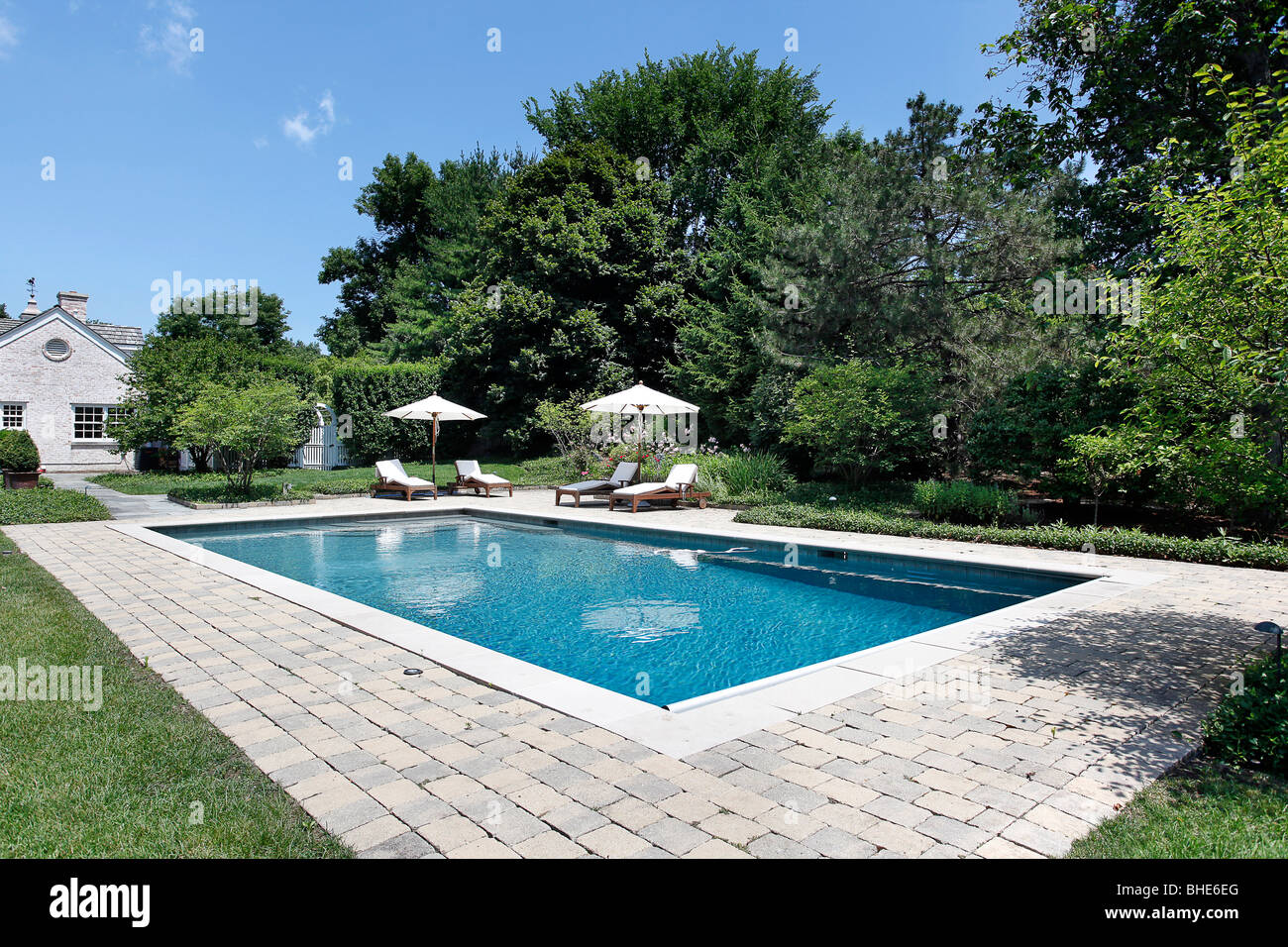 Piscine de luxe maison avec transats Banque D'Images
