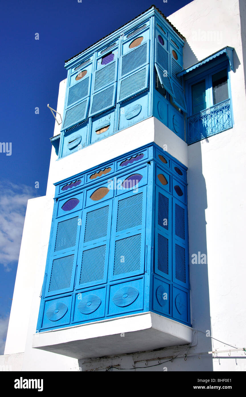 En Moucharabieh traditionnel, Sidi Bou Saïd, Tunis, Tunisie Gouvernorat Banque D'Images