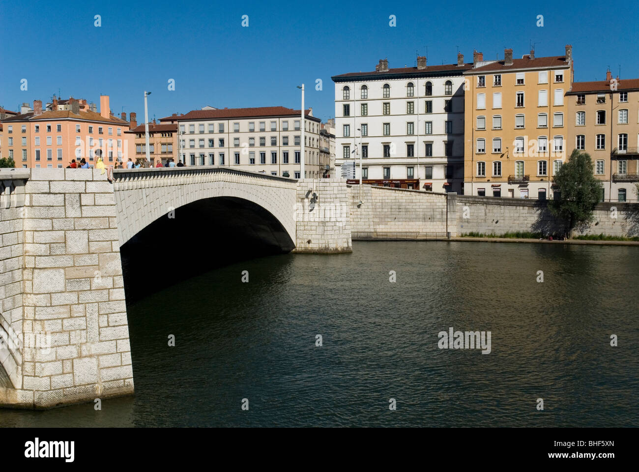 Pont Bonaparte, sur la rivière Saône, Lyon, France. Banque D'Images