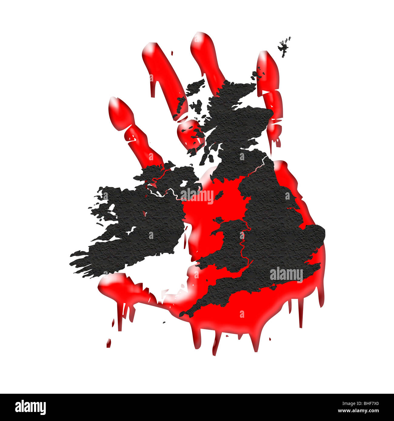 Carte du Royaume-Uni et Irlande superposée sur une main ! Conceptual Image représentant la peur et la violence dans la société Banque D'Images