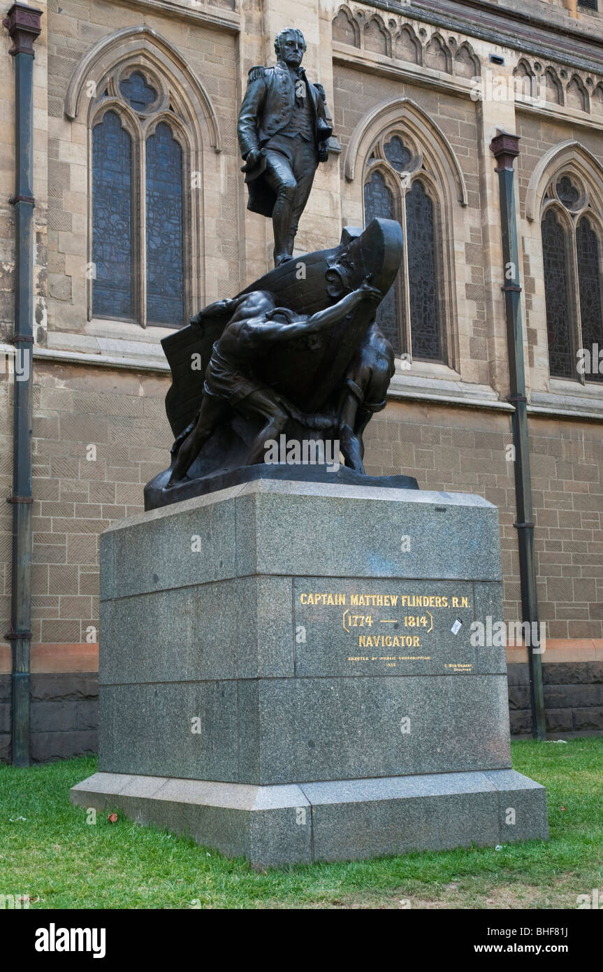 Monument à l'explorateur et navigateur du Capitaine Matthew Flinders à Melbourne, Victoria, Australie Banque D'Images