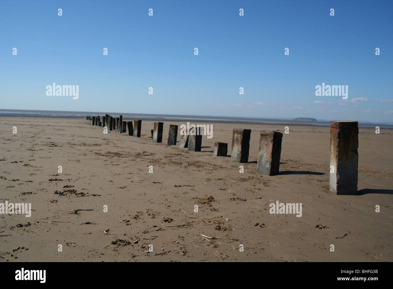 Un paysage photo de la plage à Brean et Burnham-on-Sea, sur le coût de Somerset. Banque D'Images