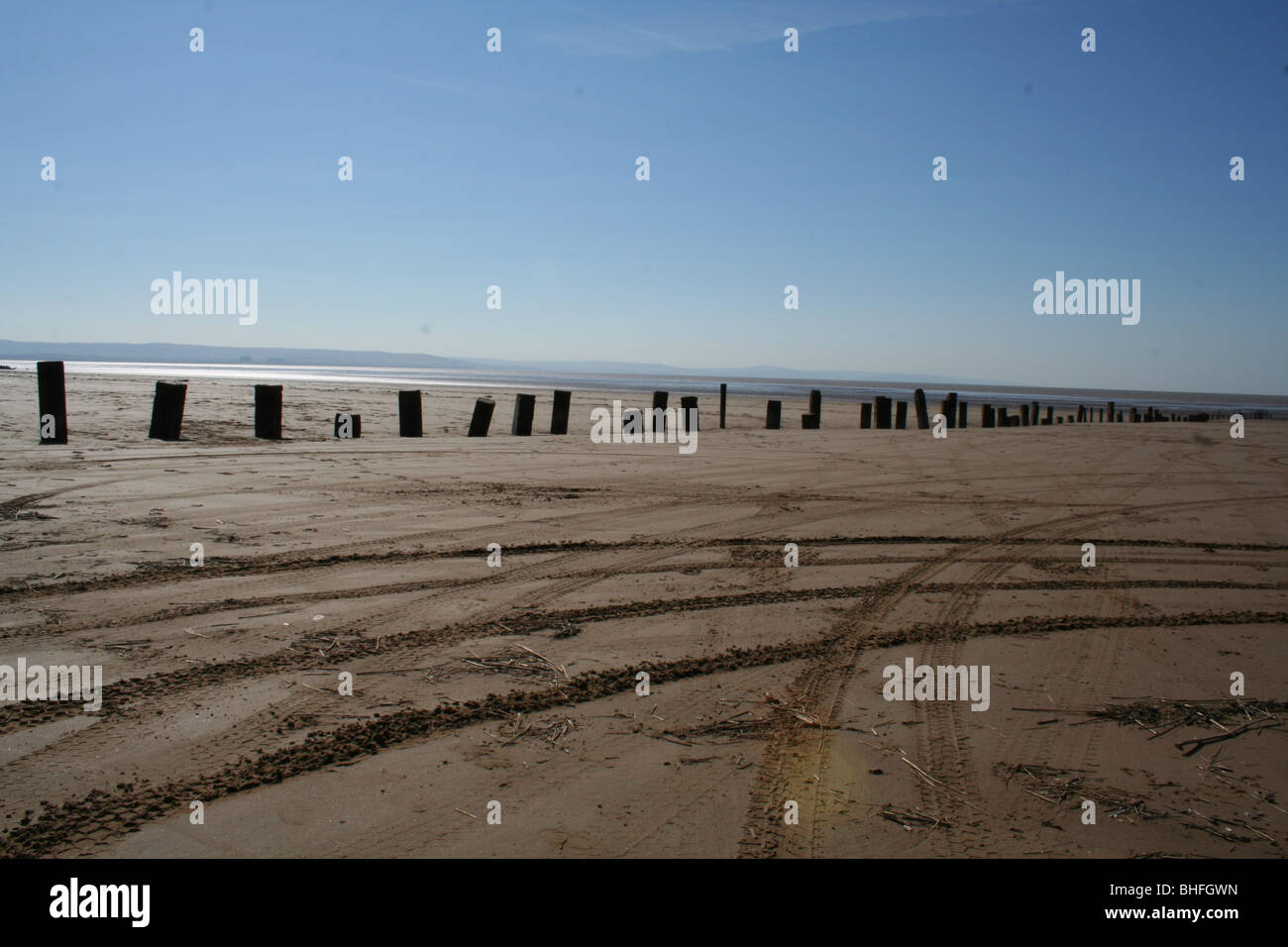 Un paysage photo de la plage à Brean et Burnham-on-Sea, sur le coût de Somerset. Banque D'Images