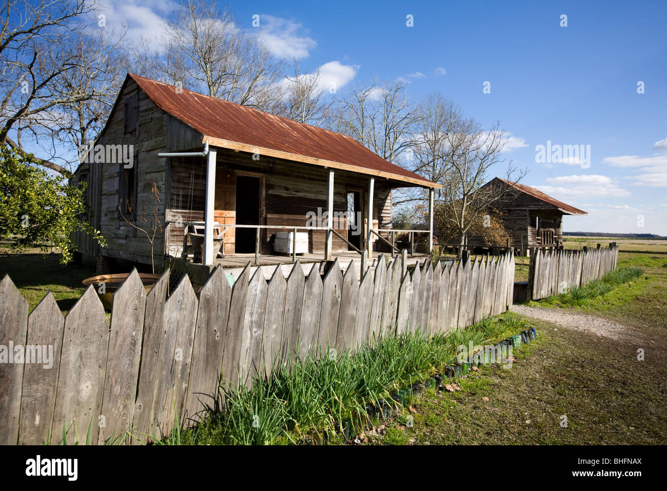 Cabines d'esclaves à Laura Plantation, River Road, au nord de la Nouvelle Orléans, Louisiane, accueil de Bibi Lapin stories Banque D'Images