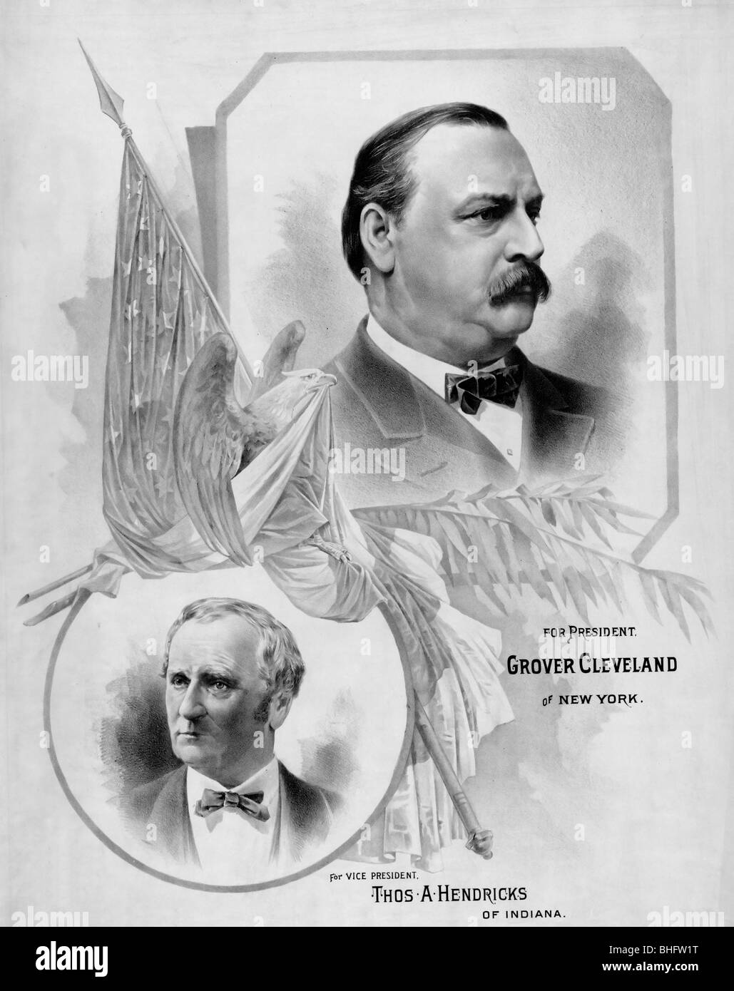 Pour le président, Grover Cleveland de New York, pour vice-président, Thomas Hendricks de l'Indiana, USA Election Présidentielle 1884 Banque D'Images