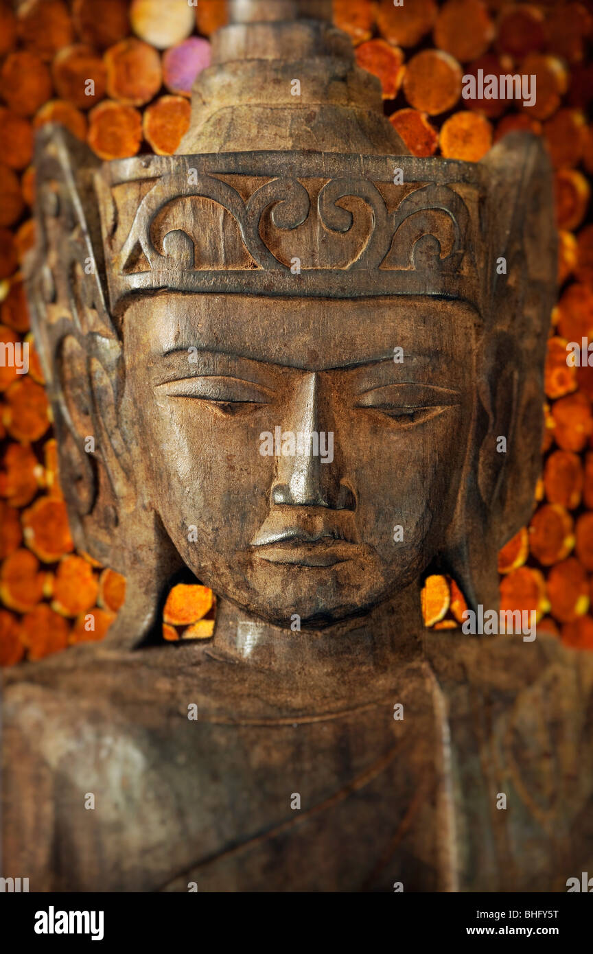 Sculpture Bouddha en bois. Banque D'Images
