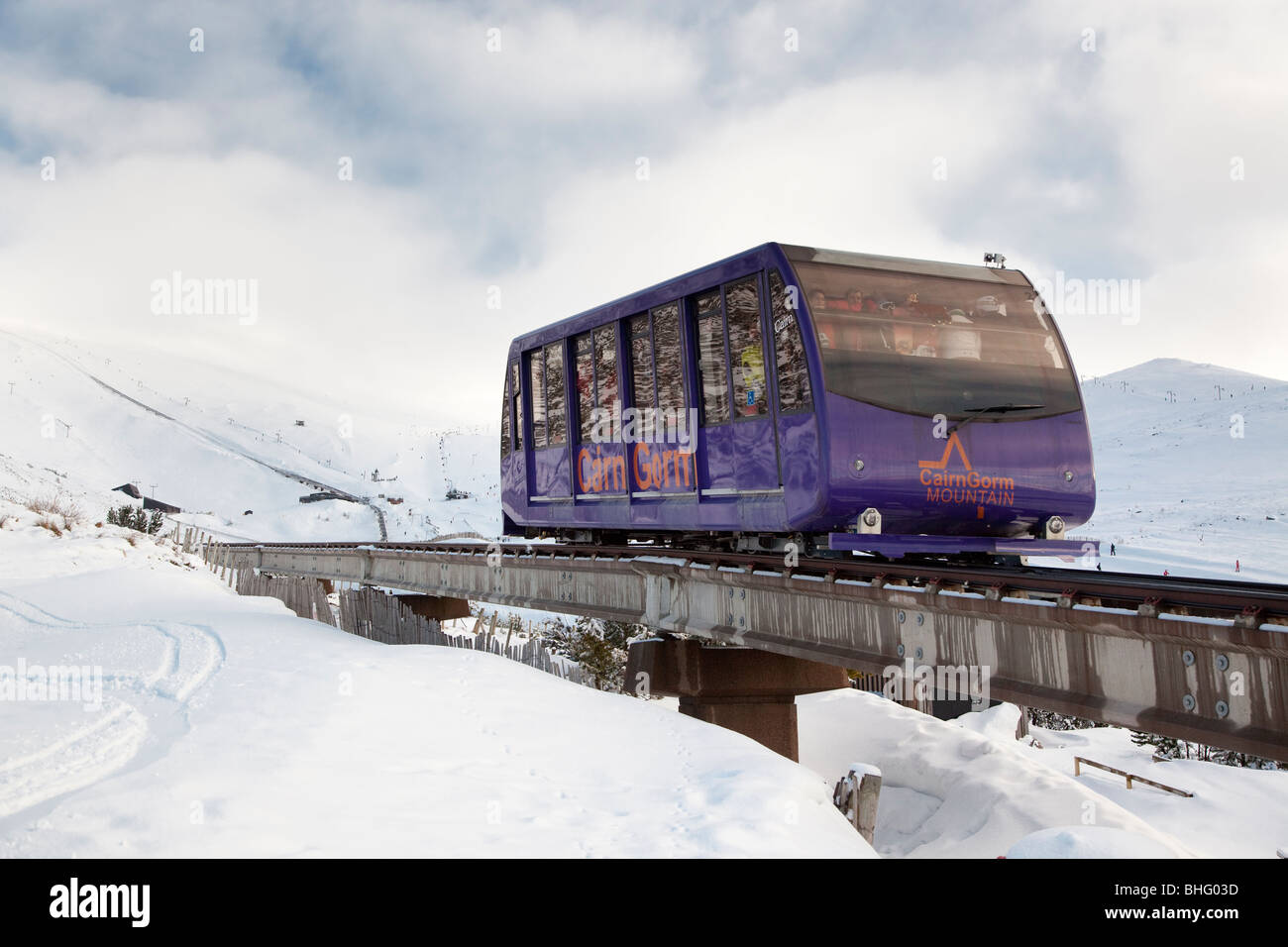 Le Funiculaire d'exécution dans les montagnes de Cairngorm, Aviemore, Scotland, UK Banque D'Images