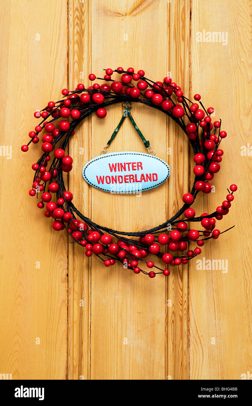 Couronne de Noël sur la porte Banque D'Images