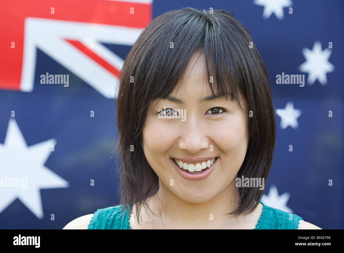 Femme et drapeau australien Banque D'Images