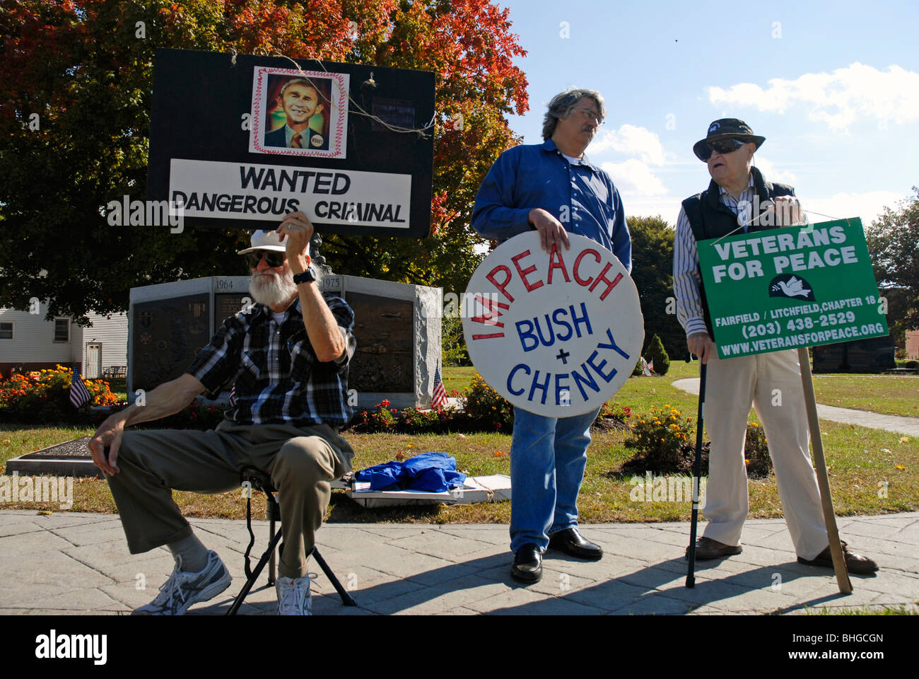 Les protestataires vétéran manifestant contre le président Bush Banque D'Images