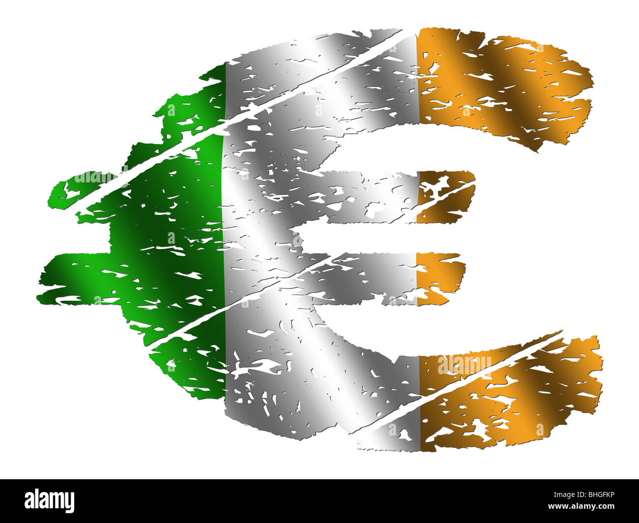 Grunge symbole euro avec drapeau irlandais sur blanc illustration Banque D'Images