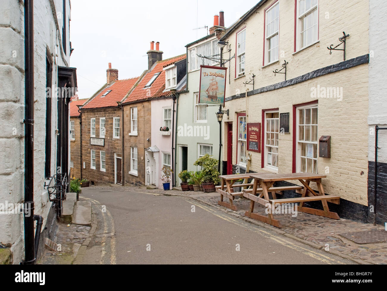 Scène de rue à Scarborough, Yorkshire du Nord Banque D'Images