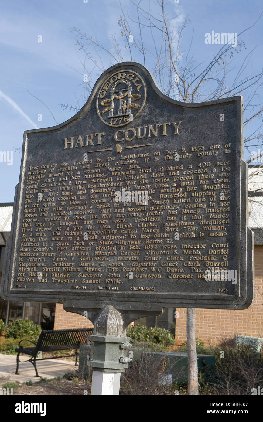 Hart Comté Hart Comté a été créé par l'Assemblée législative le 7 décembre 1853 à partir de portions des comtés de Franklin et Elbert Banque D'Images