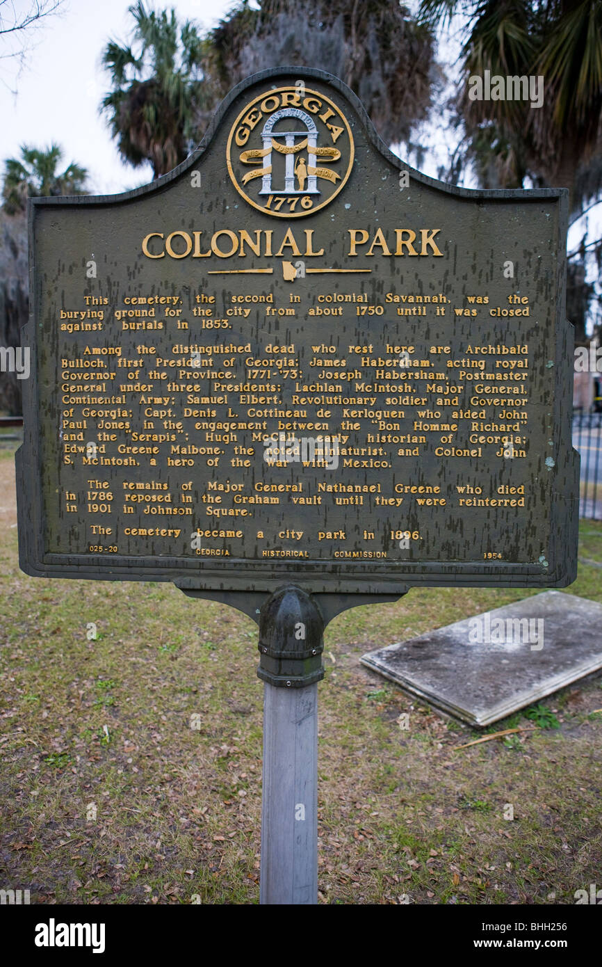 Colonial Park Ce cimetière, la seconde à l'époque coloniale, a été la savane Burying Ground pour la ville d'environ 1750 Banque D'Images