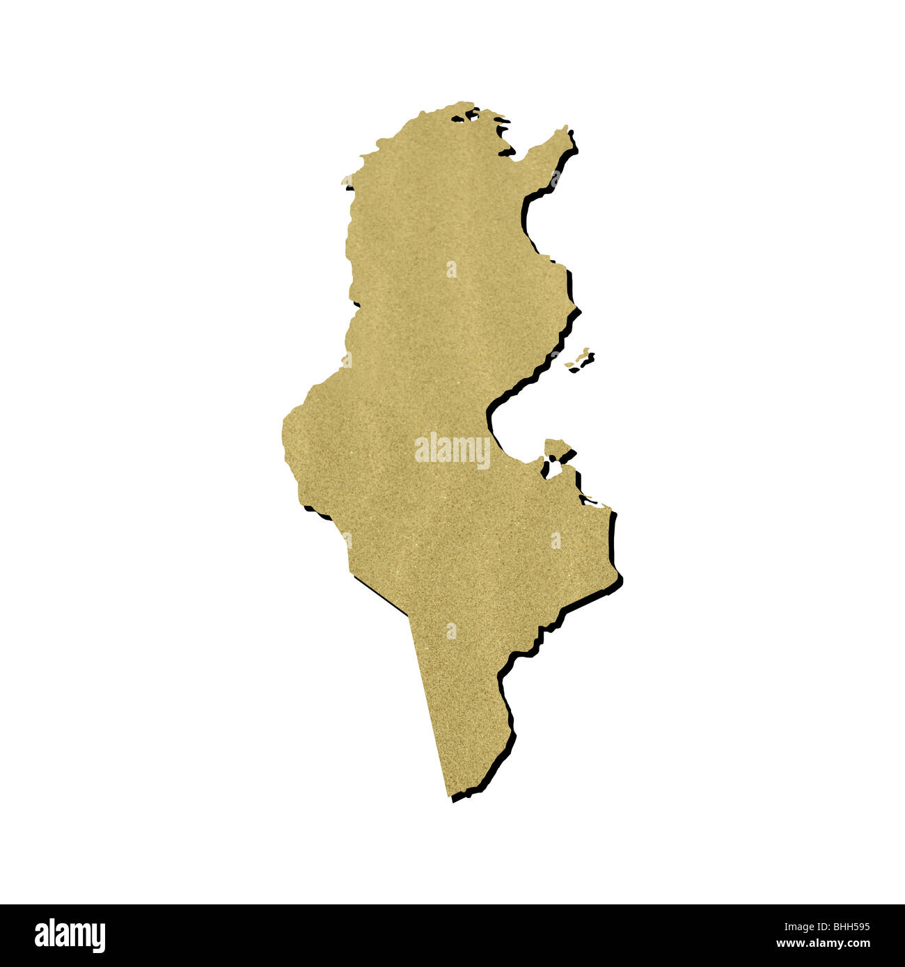 Carte de la Tunisie avec fond de sable blanc sur l'ondulé Banque D'Images