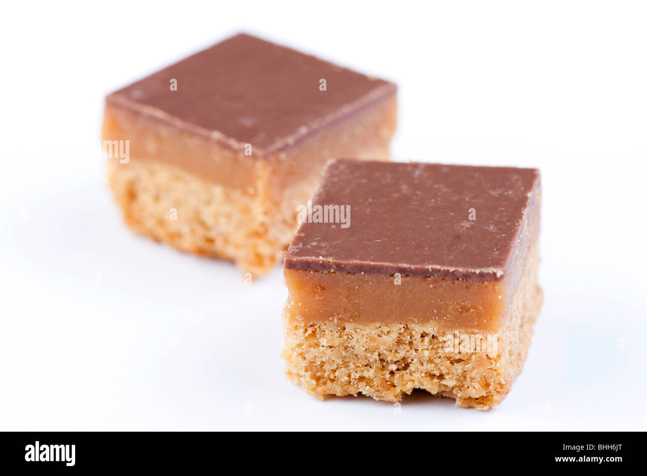 Tranches au caramel enrobées de chocolat Banque D'Images