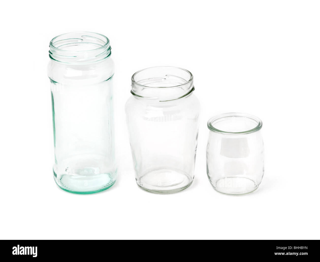 Trois pots de confiture en verre vide Banque D'Images