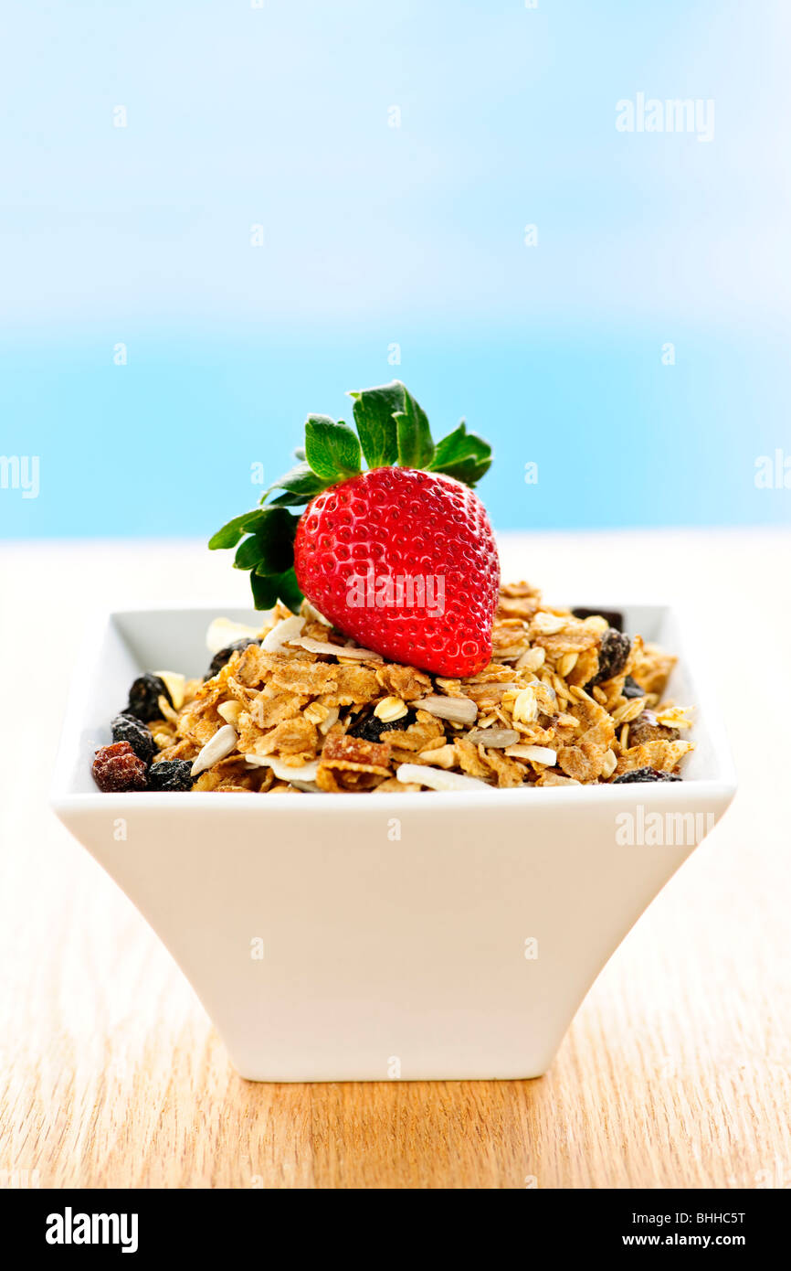 Bol de céréales granola avec des fraises fraîches Banque D'Images Bol de céréales granola avec des fraises fraîches Banque D'Images