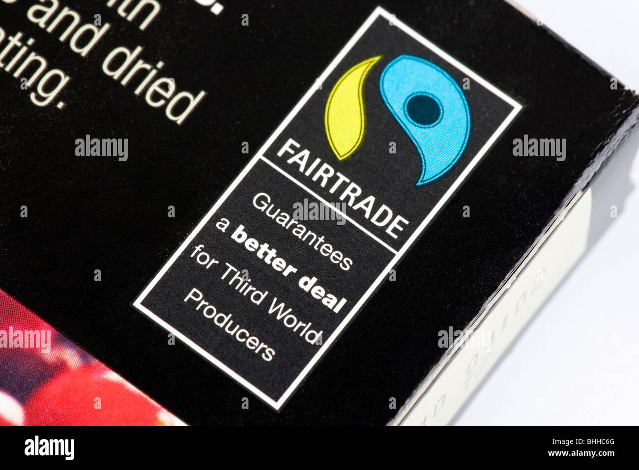 Logo du commerce équitable sur les emballages alimentaires Banque D'Images