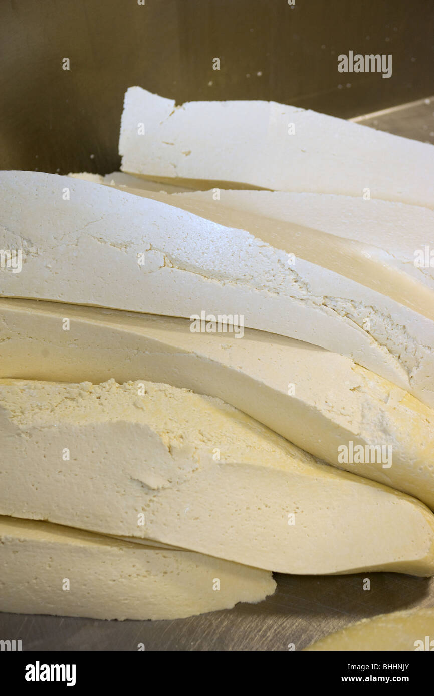 Pour la fabrication du fromage caillé coupé Banque D'Images