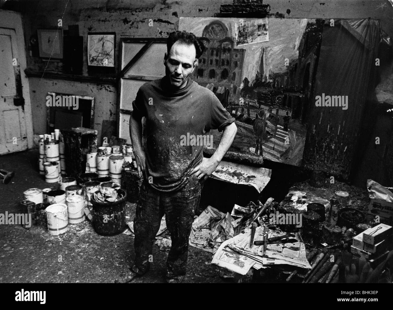 L'artiste Frank Auerbach (1931- ) dans son studio. Artiste : Inconnu Banque D'Images