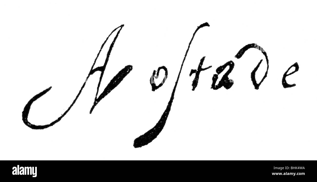 Ostade, Adriaen van, 10.12.1610 - 2.5.1684, peintre et graveurs néerlandais, signature, Banque D'Images