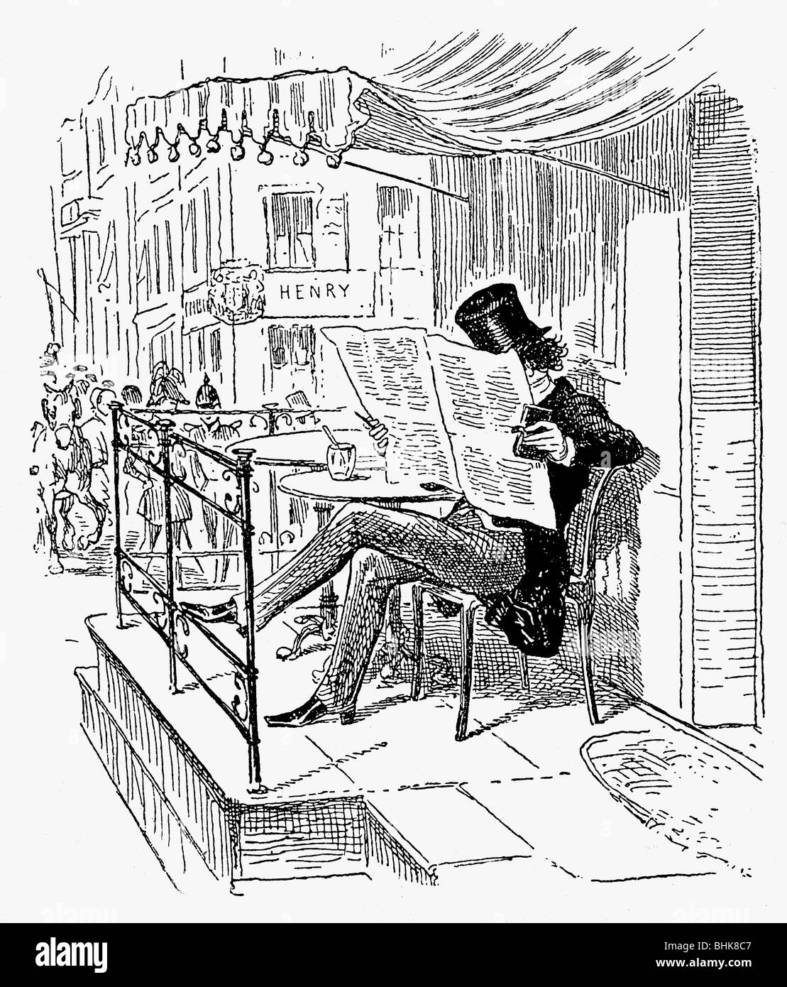 Presse, journaux, lecteur, « Monsieur Fisher devant Cafe Kranzler », dessin de Theodor Hosemann, Berlin, 1840, , Banque D'Images