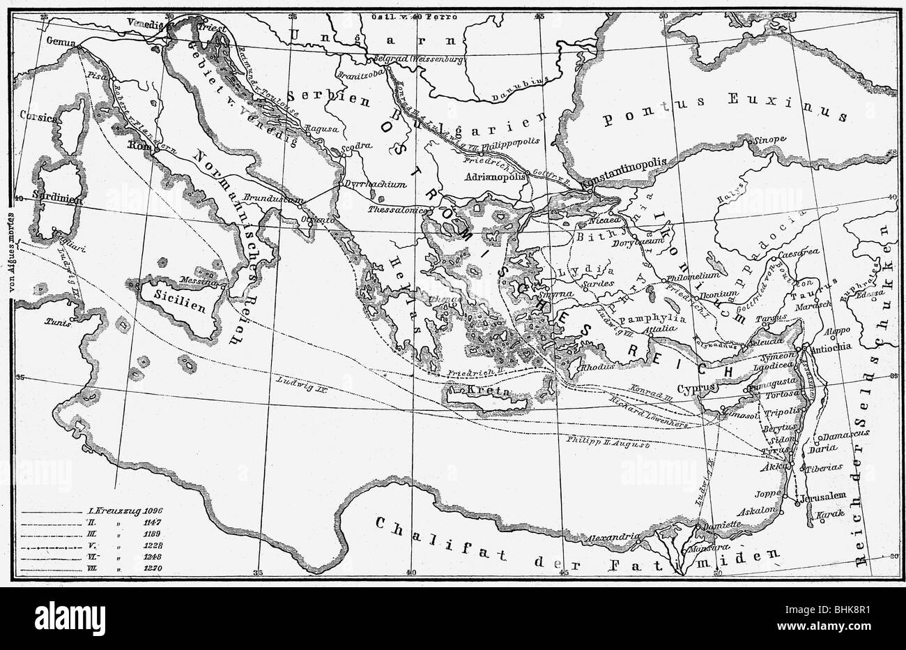 cartographie, cartes historiques, âges moyens, croisade, 1096 - 1270, Banque D'Images