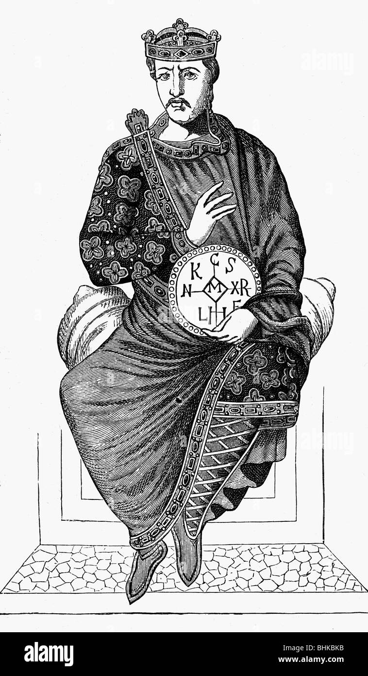 Charles II 'le Bald', 13.6.823 - 6.10.877, roi de Francia occidentale 843 - 877 et empereur romain 875 - 877, pleine longueur, gravure en bois, XIXe siècle, , Banque D'Images
