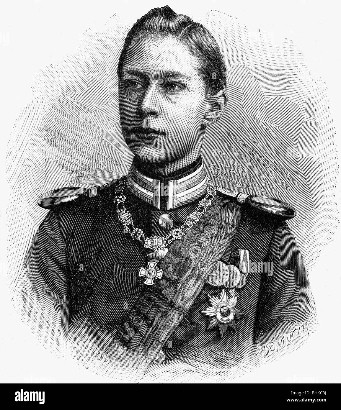 William, 6.5.1882 - 20.7.1951, prince héritier allemand 15.6.1888 - 9.11.1918, portrait, gravure de bois, 1900, , Banque D'Images