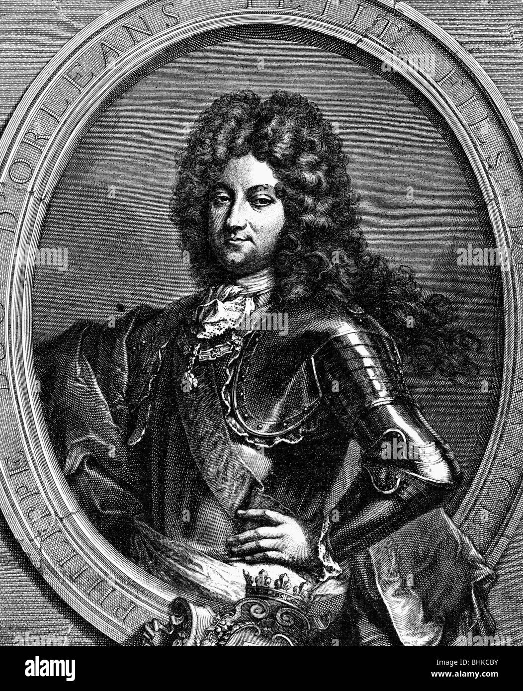 Philippe II, 4.8.1674 - 2.12.1723, duc d'Orléans, régent de France 1715 - 1723, demi-longueur, gravure sur cuivre par Tourniere, 18e siècle, l'artiste a le droit d'auteur , de ne pas être effacé Banque D'Images