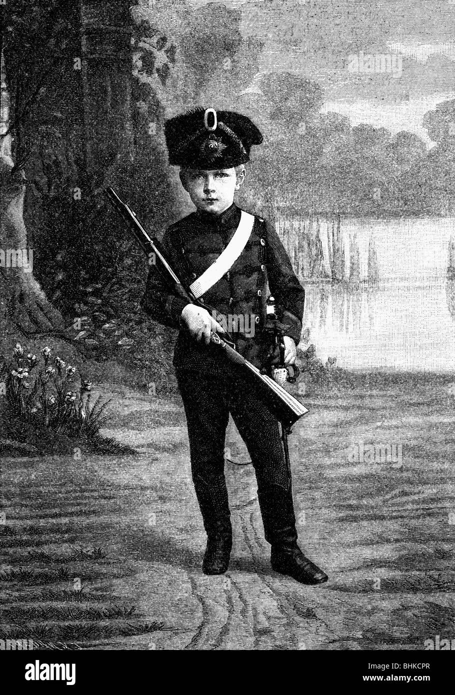 William, 6.5.1882 - 20.7.1951, prince héritier allemand 15.6.1888 - 9.11.1918, pleine longueur, comme enfant, gravure sur bois, vers 1887, Banque D'Images