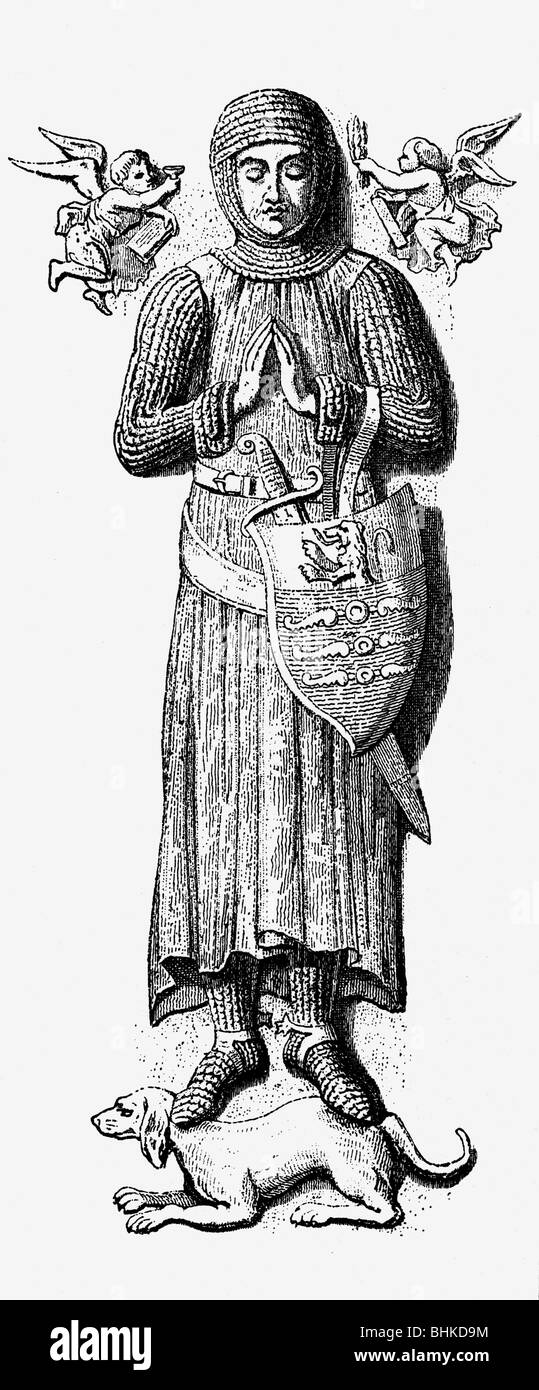 Jean de Joinville, 1224 - 24.12.1317, auteur/écrivain français, longueur totale, sculpture tombeau, XIVe siècle, gravure en bois, XIXe siècle, , Banque D'Images