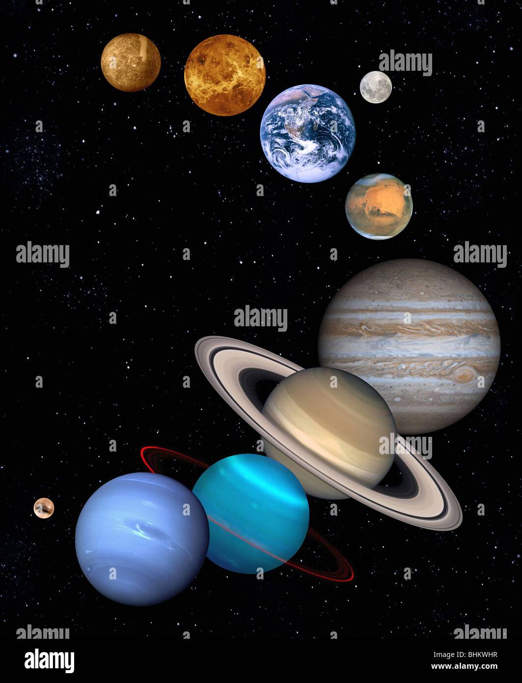 Les planètes de notre système solaire pas en taille relative de l'autre. Toutes les planètes sont des images optiques de la NASA. Banque D'Images