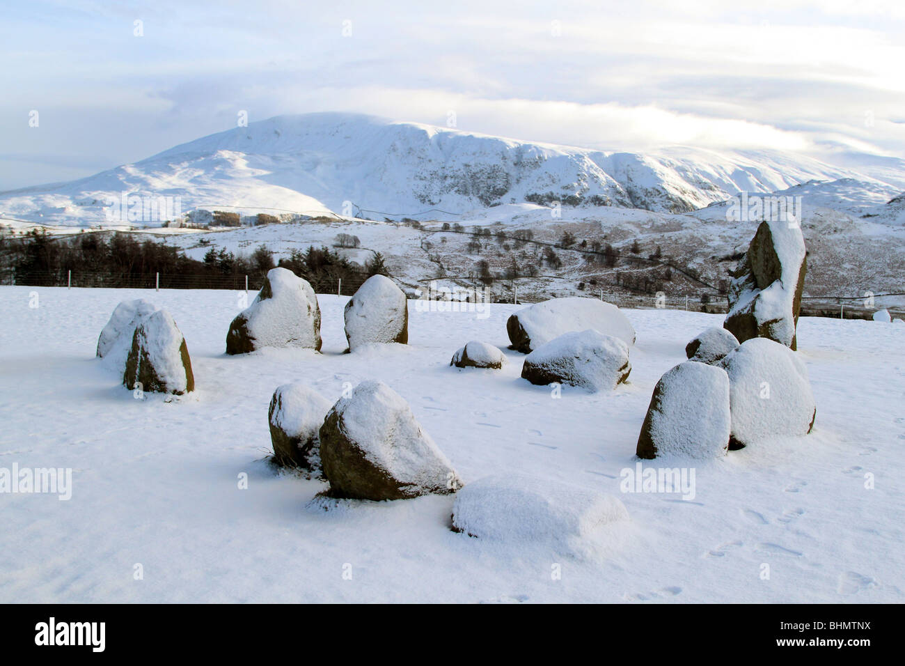 Cercle de pierres de Castlerigg stonecircle à Keswick. La région de Cumbria. Le Lake District. La Grande-Bretagne. (Parfois appelé Keswick Carles.) Banque D'Images