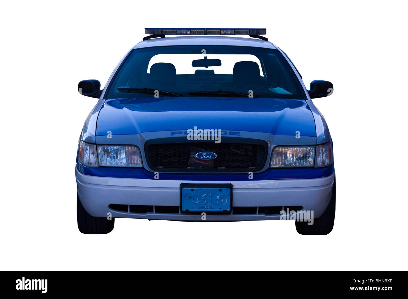 Cut Out. Une Ford Crown Victoria Police Interceptor sur fond blanc. Banque D'Images