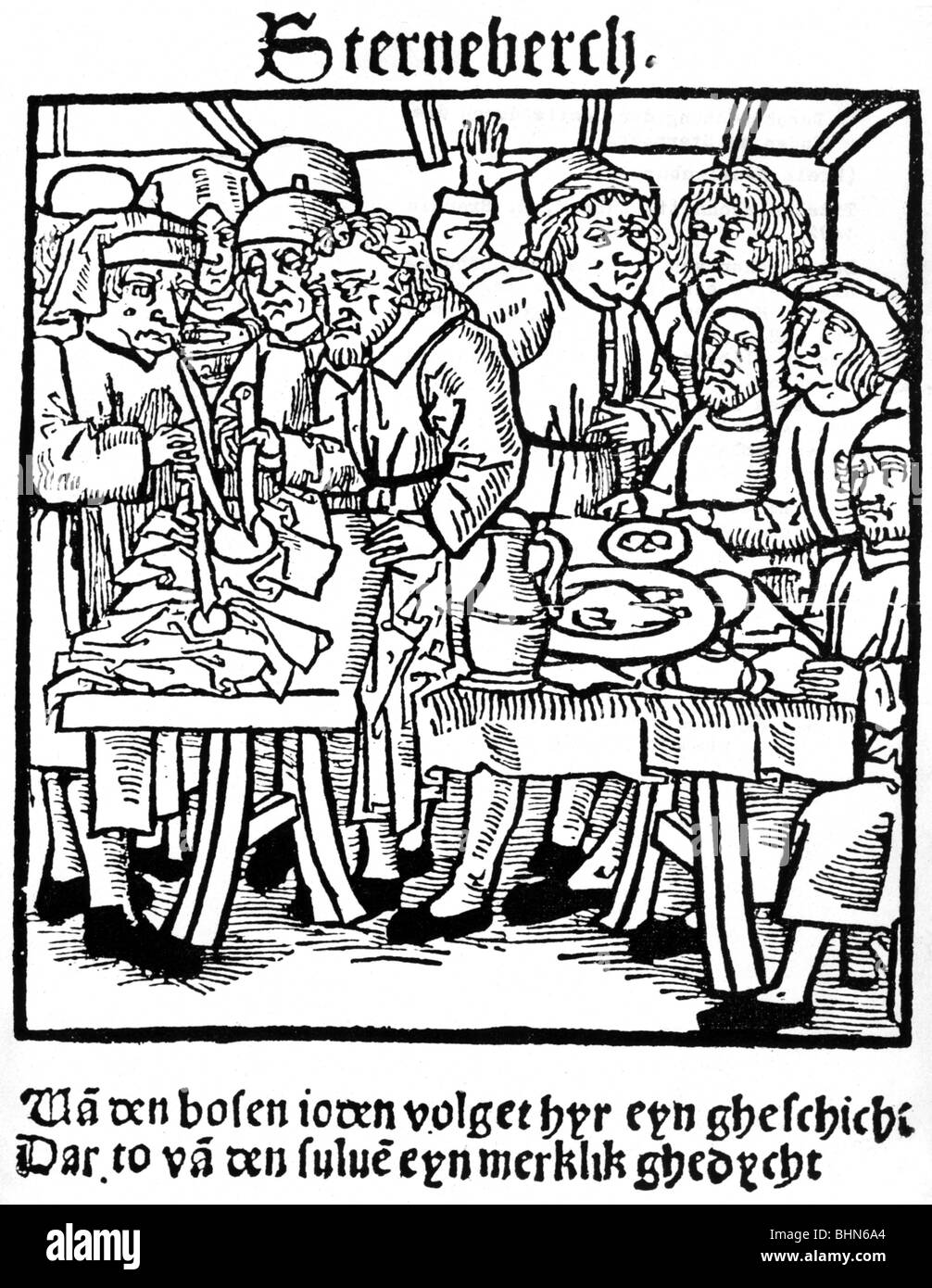 Judaïsme / Bijoure, persécution des juifs, propagande anti-juive, profanation présumée du pain sacramentel par les juifs à Sternberg, Meckenburg, Allemagne, boisée par M. Brandis, Luebeck, 1492, Banque D'Images