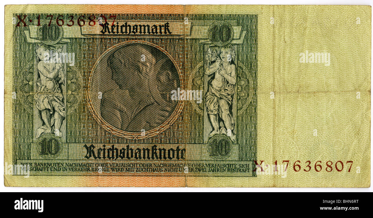Argent / finance, billets de banque, Allemagne, 10 Reichsmark, Reichsbank, Berlin, 22.1.1929, Banque D'Images