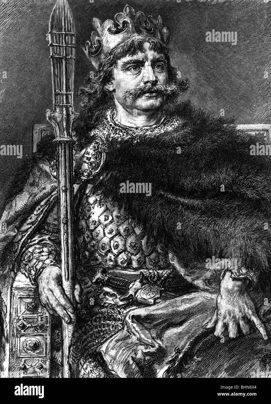 Boleslaw I le Brave, 967 - 17.6.1025, duc de Pologne 992 - 1024, roi 1024 - 17.6.1025, demi-longueur, histoire, gravure en bois, XIXe siècle, , Banque D'Images