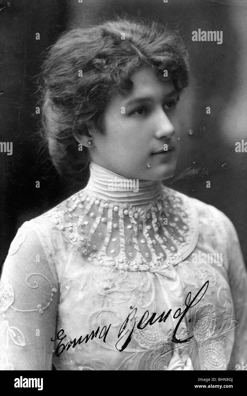 Berndl, Emma, 1877 - 1934, actrice allemande, portrait, autographe, carte de cabinet, photographie des frères Lützel, Munich, vers 1903, Banque D'Images
