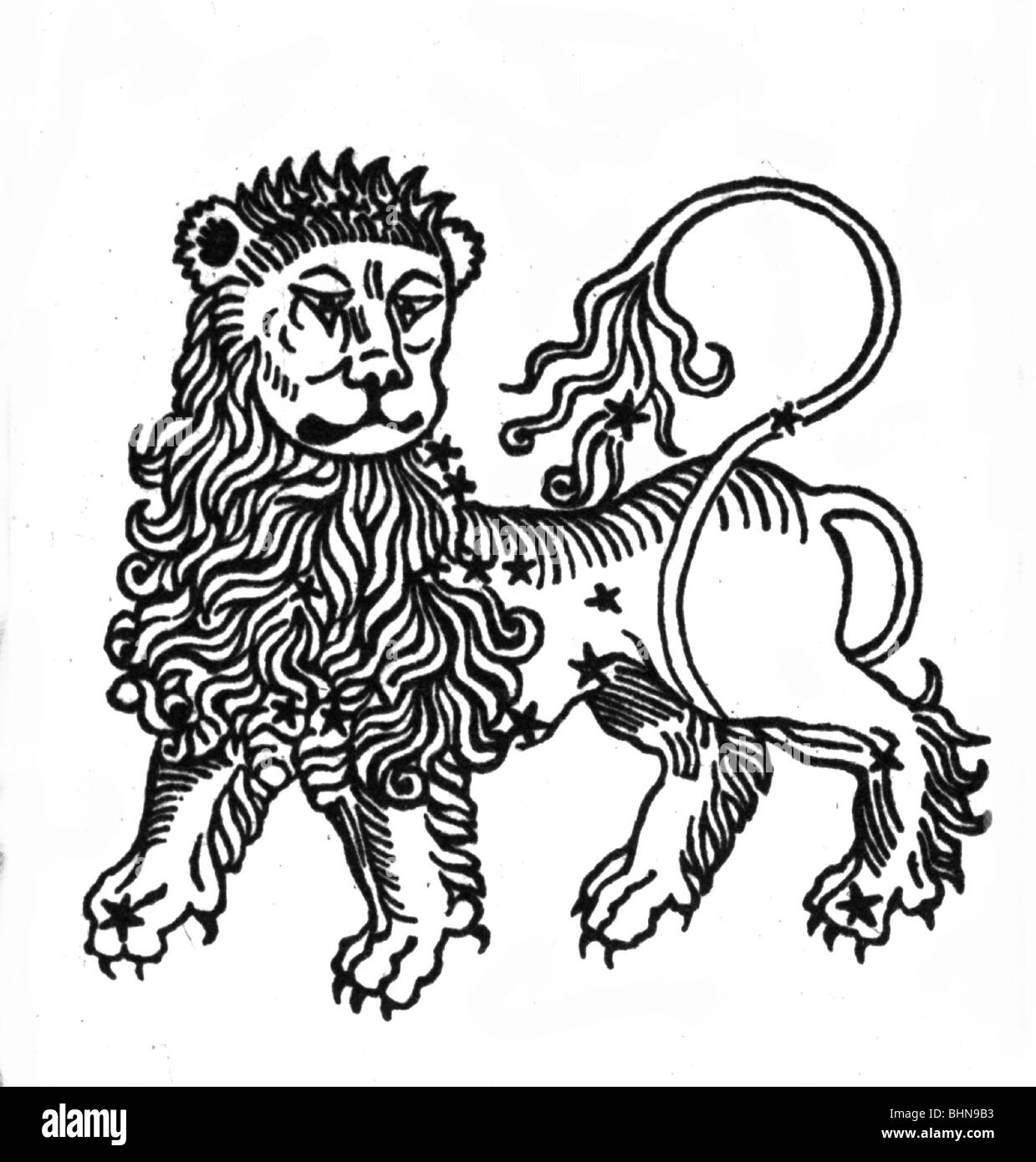Astrologie, zodiaque, signe du zodiaque: Lion, image mythologique, XVe siècle, le Lion, petit Lion, historique, historique, découpage, découpage, signes astrologiques, découpe, coupures, âges moyens, Banque D'Images