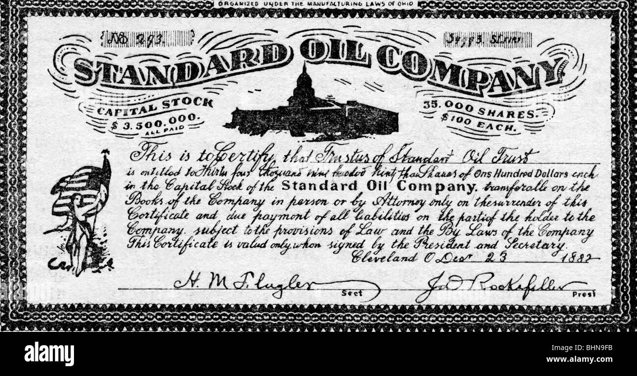 Argent / finance, actions, stock de Standard Oil Company, émis par Cleveland Ohio, 23.12.1882, Banque D'Images