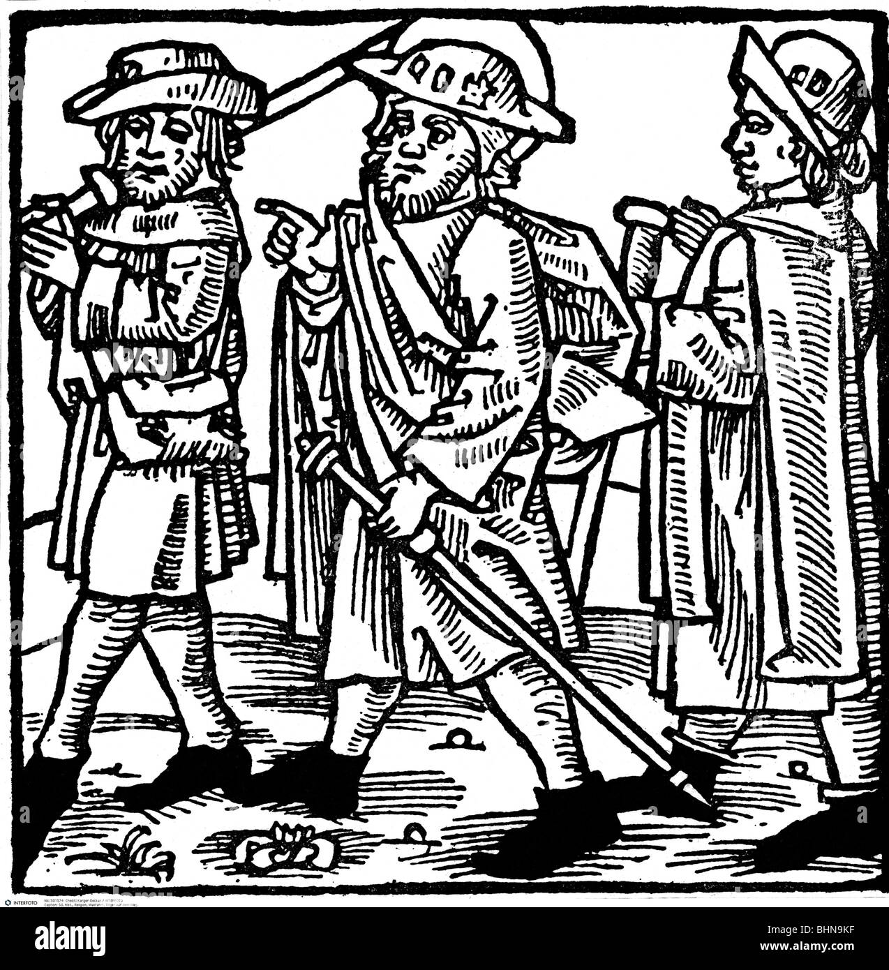 Religion, pèlerinage, pèlerins sur le chemin, coupe boisée de 'Passionael efte dat levent of hyllygen', 1499, Banque D'Images