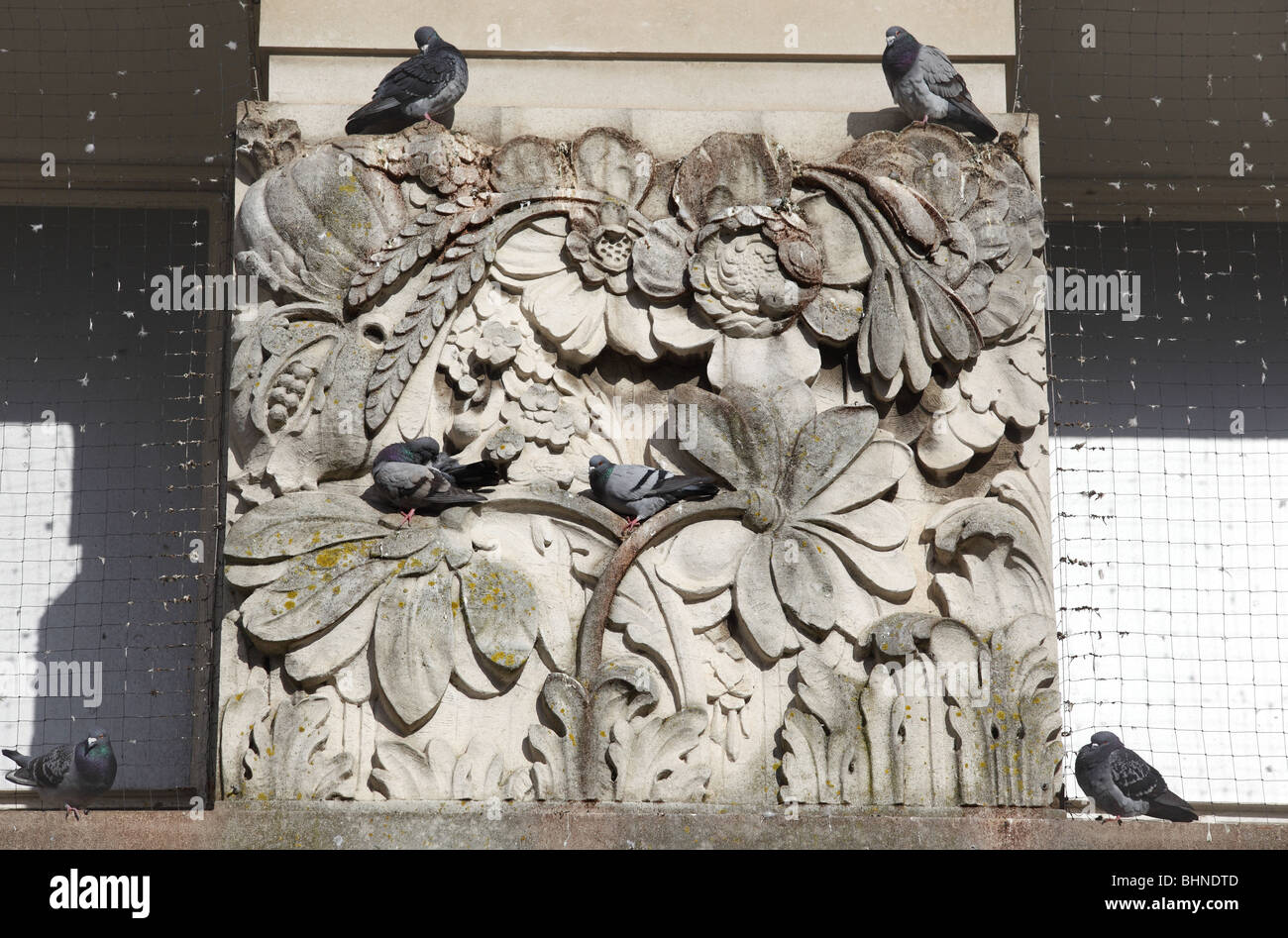 Sculpture florale sur Dingles à Plymouth bâtiment conçu par Thomas Tait. Banque D'Images