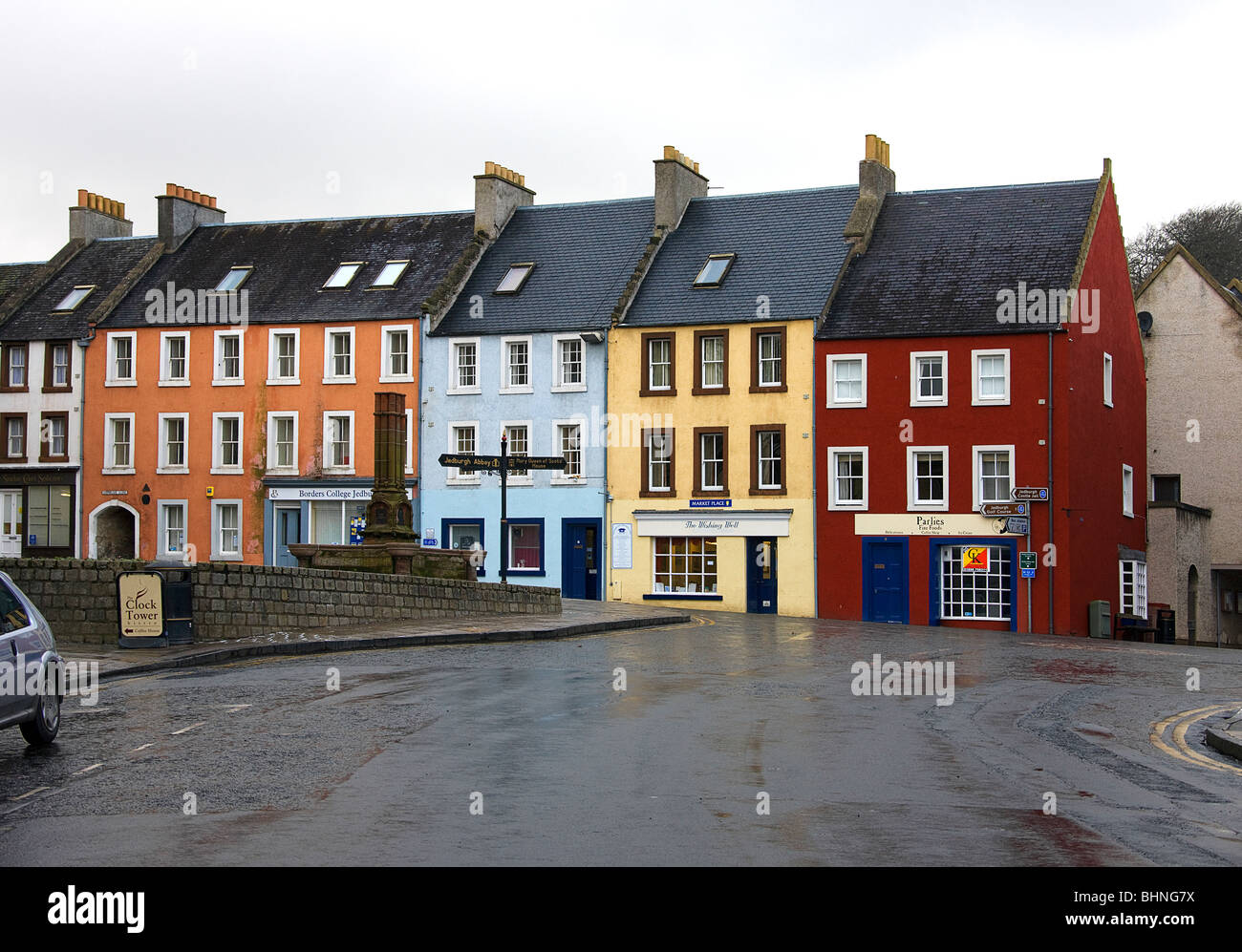 Maisons colorées. Jedburgh. Scottish Borders. Banque D'Images