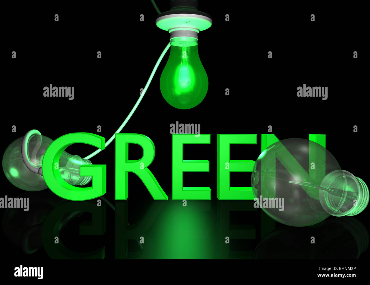 Ampoule verte montrant "Passer au vert" concept. Banque D'Images