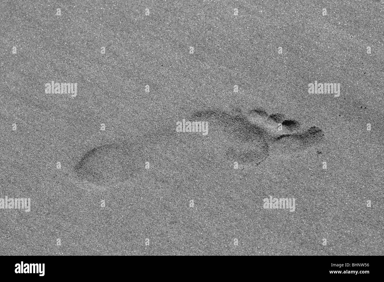 Foot print en plage de sable fin, l'image monochrome Banque D'Images