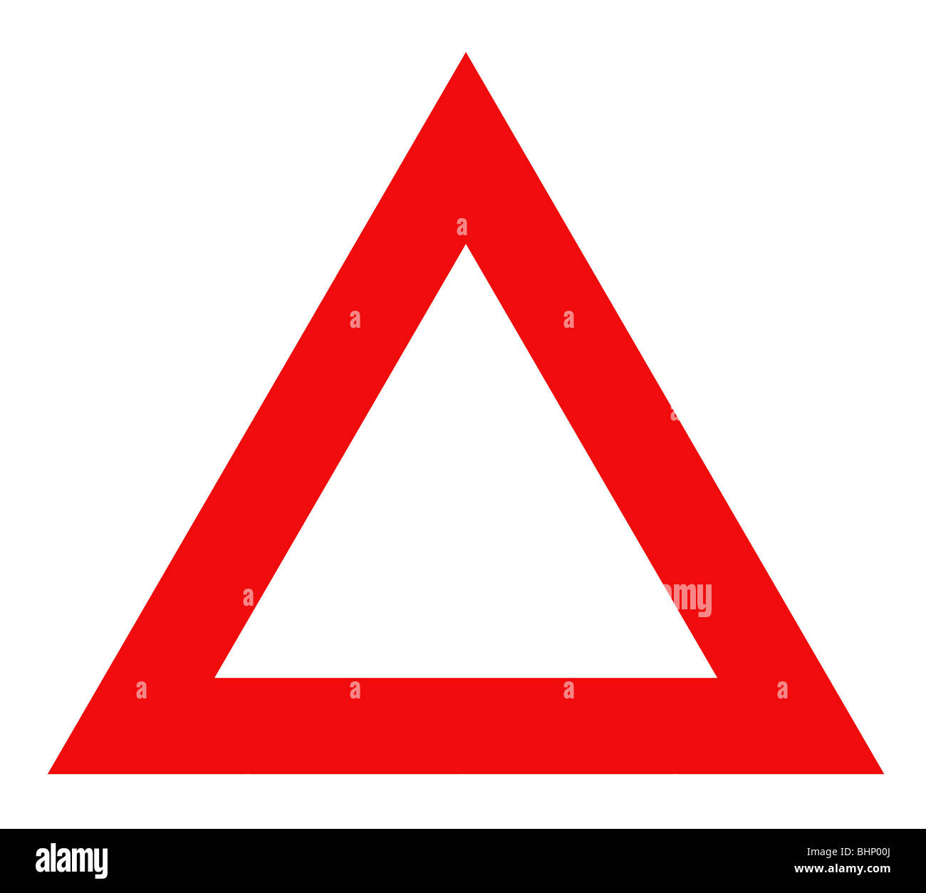 Triangle rouge avertissement isolé sur fond blanc. Banque D'Images